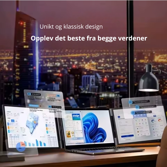 Bærbar Dobbel Skjerm – Perfekt for Reise og Hjemmekontor
