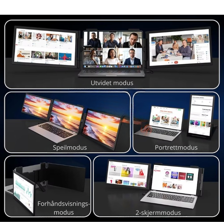 Bærbar Dobbel Skjerm – Perfekt for Reise og Hjemmekontor